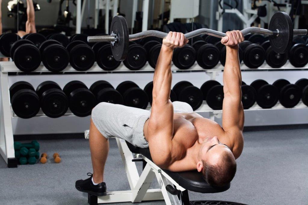 Bench Curl Bar Overhead Tricep Kickbacks