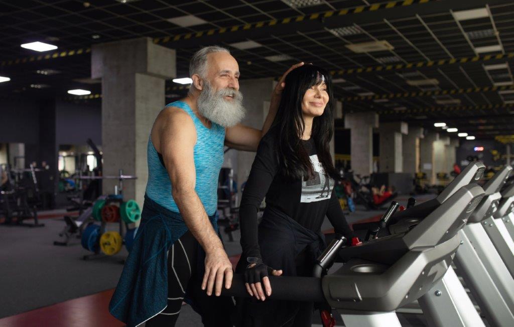 Senior Couple Happy Treadmill